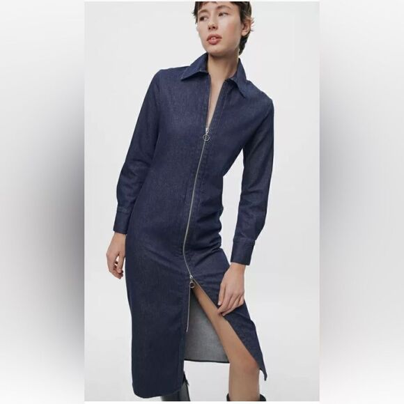 ZARA ZIPPERED DENIM DRESS - Picture 3 of 6